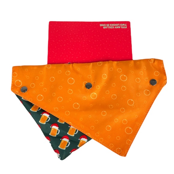 FuzzYard Christmas Santa Hat Beer Mugs Reversible Bandana, Green, Golden, M/L - Picture 2 of 7